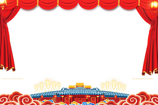 新年春节中式建筑红色帘幕新年边框素材